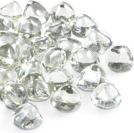 20 Pounds Fire Pit Glass Rocks, Clear Fire Glass Beads for Propane Firepit, Fireplace and Outdoor Decoration, 1 Inch, Diamond - Shaped