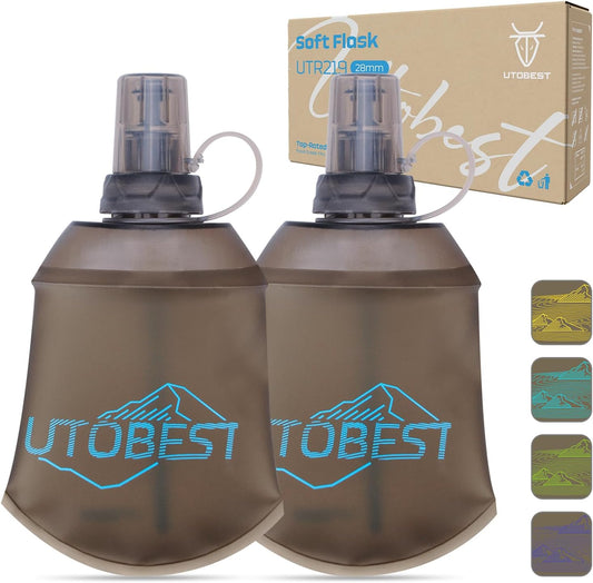 UTOBEST 150ml Soft Flask, 2 Pack Flexible TPU Hydration Water Bottle, Collapsible with 28mm Caliber for Running, Hiking, Cycling, Climbing, and Marathon Blue