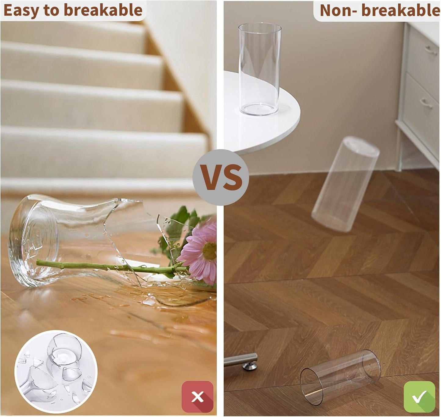 Clear Flower Vase, Non-breakable Vases, 5" W x 5" H, Acrylic Vase, Aesthetic Room Decor Cylindrical Modern Flower Vases for Table Centerpiece, Home Decor, Women Floral Arrangement Gift