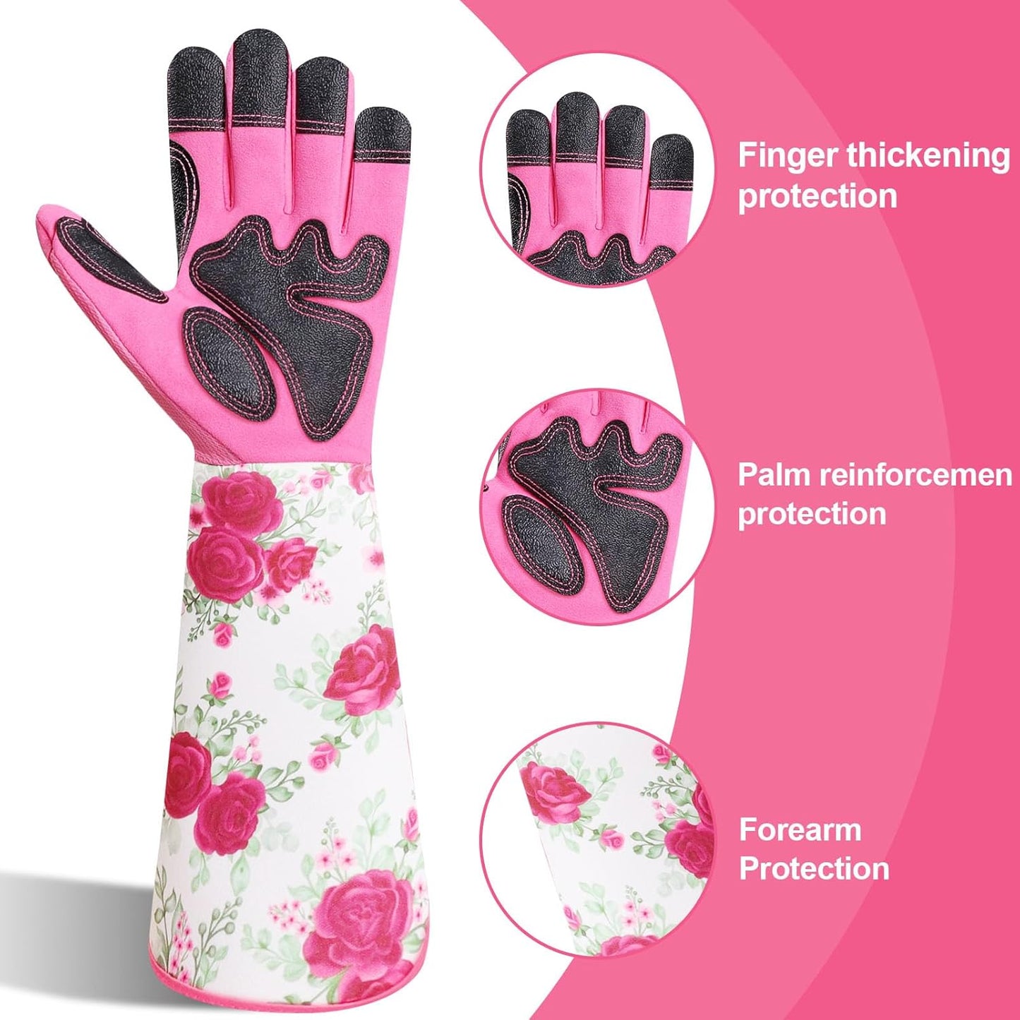 DLY Gardening Gloves for Women, Rose Gloves Gardening Thorn Proof, Long Garden Gloves for Women, Breathable & Durable Leather Gauntlet(Medium, Rose Red)