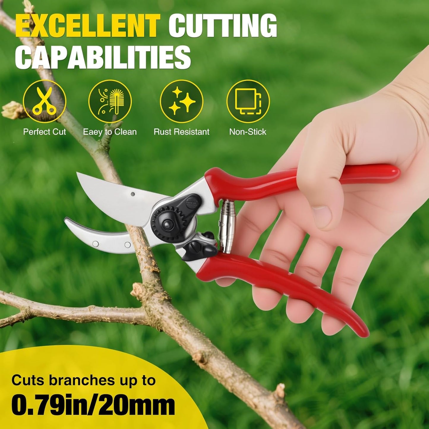 Yesker Pruning Shears Pruners for Gardening 8.5 in Professional Bypass Garden Scissors with Sharp SK5 Steel Blade Heavy Duty Hand Garden Shears Clippers for Branch Flower Plant Trimming Cutting Tools