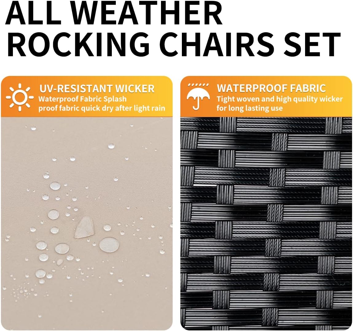 Patio Furniture Set,Wicker Bistro Set 3 Pieces Outdoor Furniture,Rattan Table and Patio Chairs Set for Balcony,Yard,Porch and Deck（Khaki