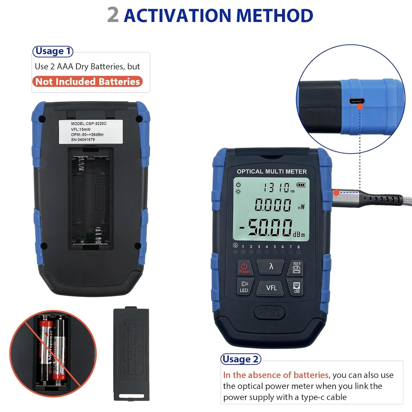 5-in-1 Fiber Optic Cable Tester - Portable Optical Power Meter With Light, FC/SC/ST Universal Interface