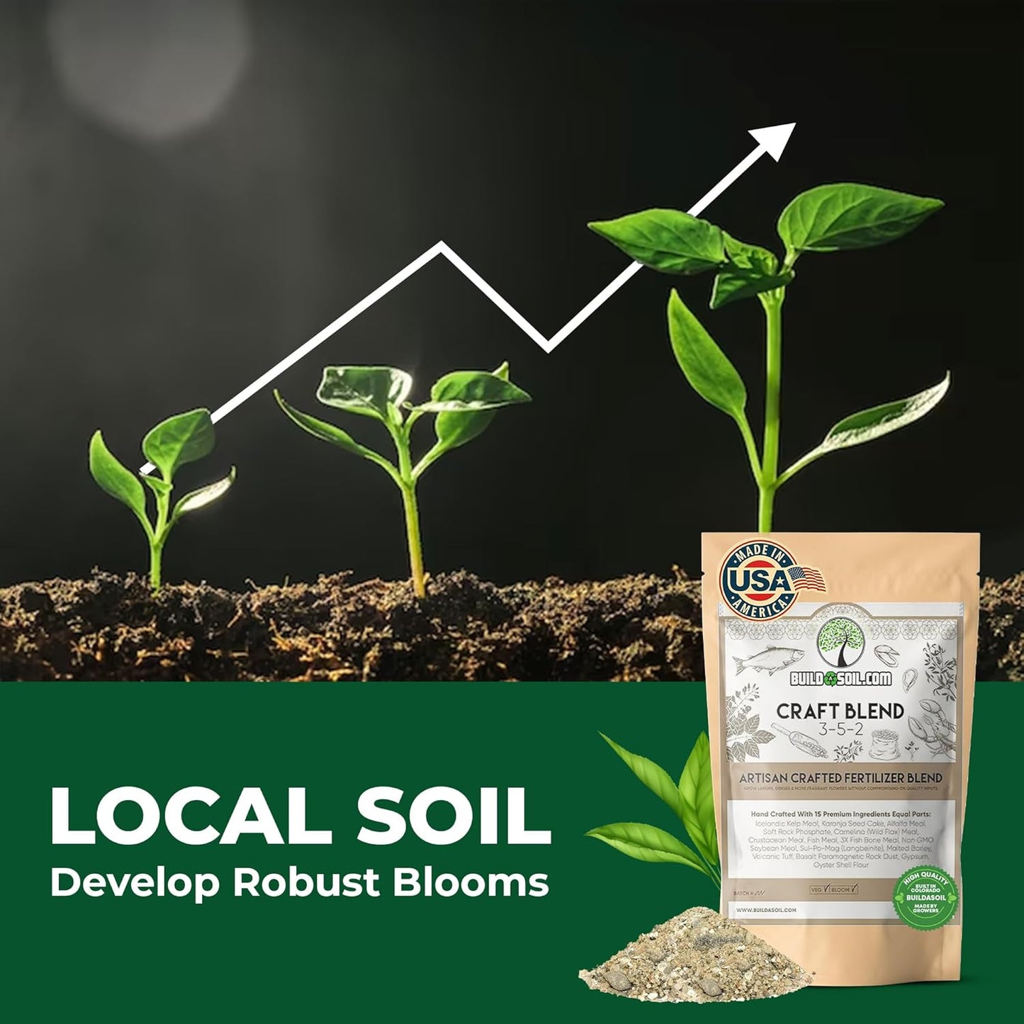 BuildASoil Fertilizer for Vegetable Garden and Ogranic Plant Food | Hand-Crafted Organic Fertilizer with 15 Premium Ingredients | Ensures Larger Plants and More Fragrant Flowers (44 LB - Large Bag)