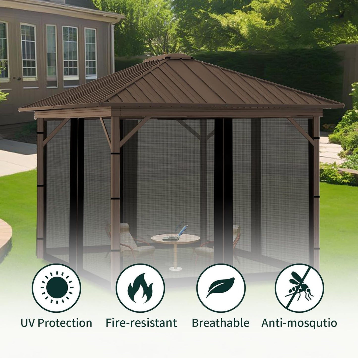 Replacement Gazebo Mosquito Netting 12' x 12',Universal Netting for Canopy Tent,4-Panel with Zipper for Outdoor Patio,Backyard (Mosquito Net Only,Black)