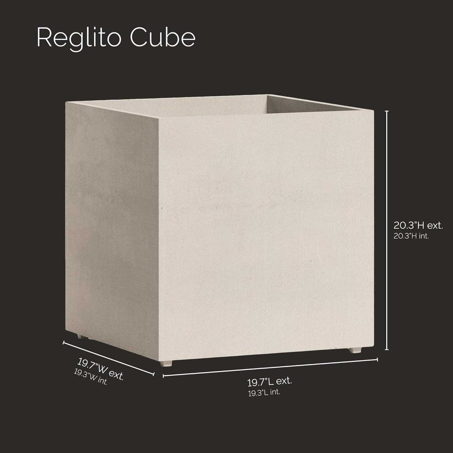 Reglito Cube Planter – Fiberglass Indoor/Outdoor and Weather-Resistant Large Planter (Sand Stone, 19.7" L x 19.7" W x 20.3" H)