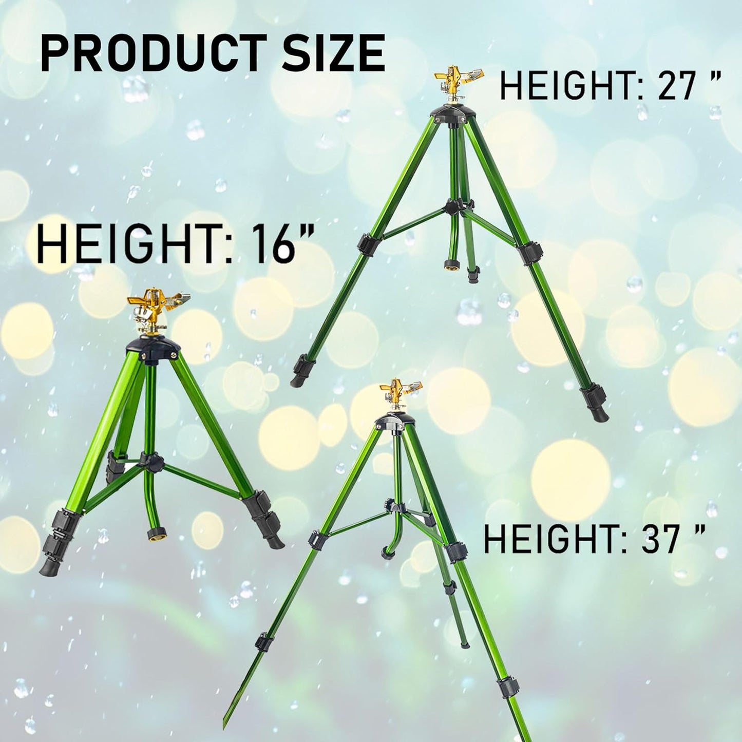 Impact Sprinkler on Tripod Base, Heavy Duty Adjustable Zinc Sprinkler Head for Lawn Yard Garden, 360 Degree Large Area Irrigation, 3/4" Connector Extension Legs Flip Locks, 2 Pack
