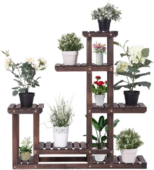 Giantex 6 Tier Wooden Plant Stand, 10 Pots Flower Display Rack, Vertical Shelves Plant Pot Holder, Multiple Tier Plant Succulent Bonsai Organizer Storage for Home Patio Balcony Garden