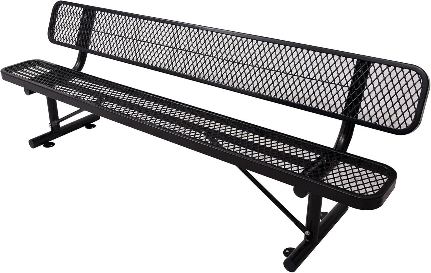 8 FT Heavy Duty Metal Park Bench for Outside, Black Bench with Backrest,4-6 Person Seat, Outdoor Commercial Metal Mesh Benches for Shopping Mall, Lawn, Park, Deck, Garden, Patio, Porch