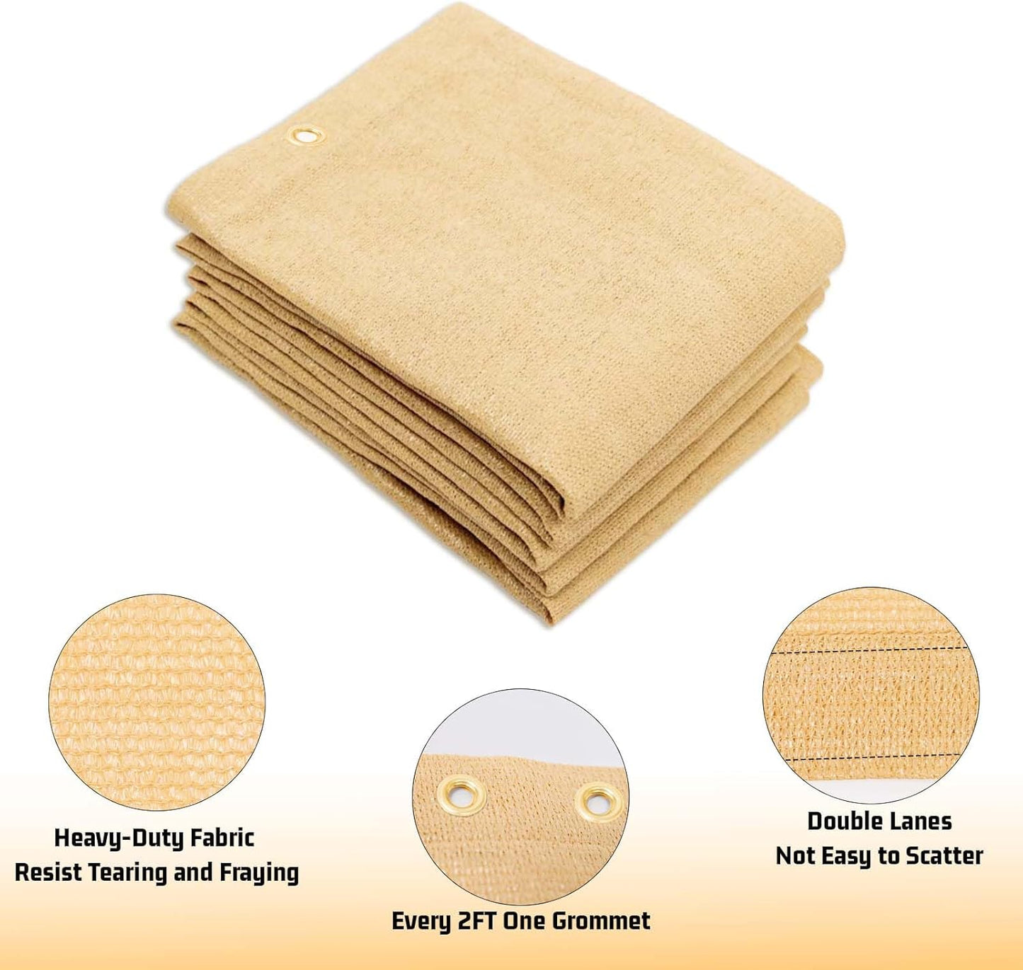 SUNNY GUARD Shade Cloth 4/6/8/10/12 FT Sun Shade Screen Fabric Shade Cover Tarp with Grommets for Pergola Backyard Garden, Sand