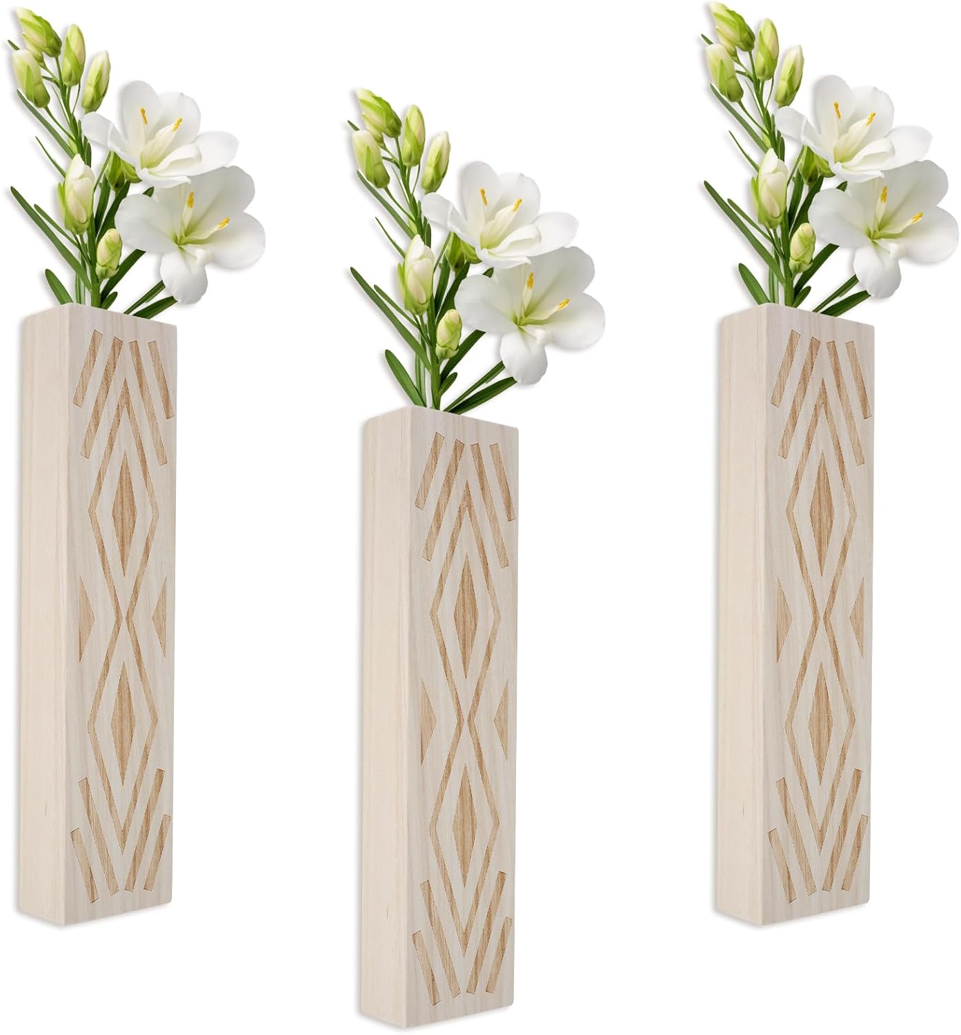 3PCS Wood Wall Planter for Indoor Plants, Wall Planter Vase, Stylish Wood Hanging Vase, Decorative Wood Wall Pocket Vase, Rectangular Hanging Planter for Living Room Bedroom Office(Beige)