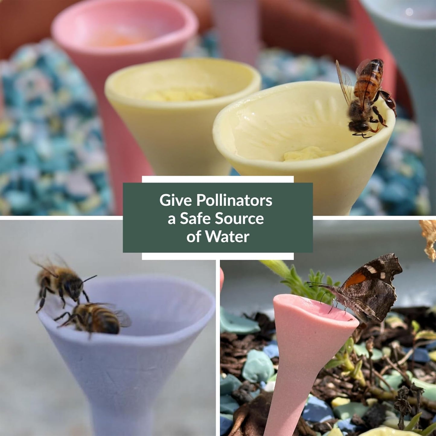 5 Pack, Bee Watering Station, 100% Handmade Porcelain, Bee and Butterfly Feeder for Garden, Outdoor Feeders for Thirsty Pollinators, Plastic Free, Pollinator Attracting Glaze (5, Cape Cod)