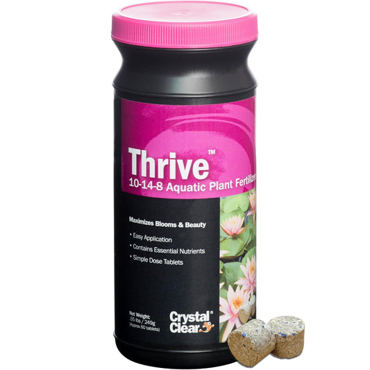 CrystalClear Thrive Aquatic Pond Plant Food, Fish Safe Water Garden Fertilizer, Nutrients Boost Lily & Lotus Flower Bloom & Root Growth, 60 Tablets