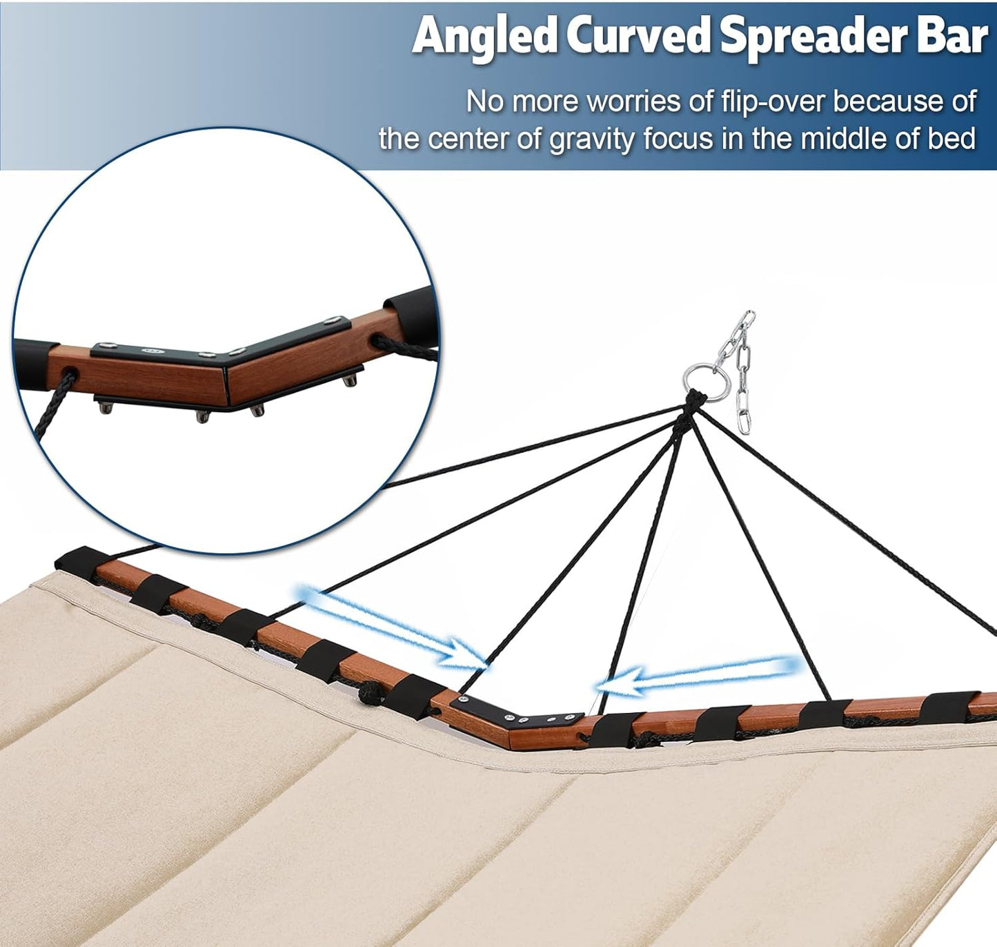 TegerDeger 12FT 2 Person Hammock Large Hammock 450LB Capacity with V Shaped Hardwood Spreader Bar & Nylon Rope for Outside, Patio, Garden, Backyard, Beach, Poolside - Beige