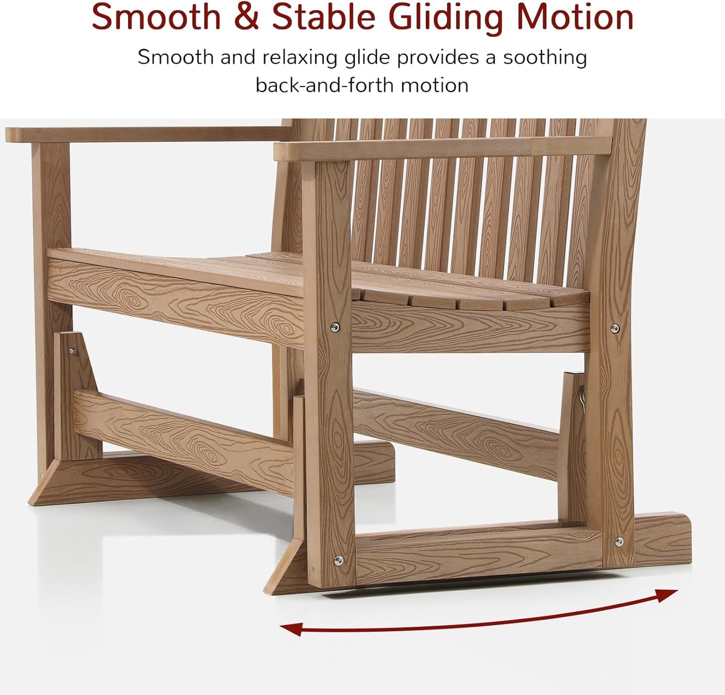 Stoog All-Weather Outdoor Glider Bench, Waterproof 2 Person HIPS Patio Glider with 800 lbs Weight Capacity, Never Fade or Rot, for Backyard, Garden, Porch, Deck, and Pool, Teak