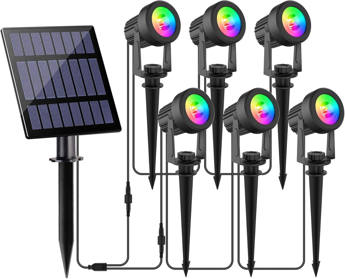 Solar Spot Lights Outdoor, Solar Color Changing RGB Landscape Lighting Waterproof Auto ON/Off Adjustable Garden Lights for Yard, Garden, Driveway, Pool, Lawn (6-in-1)