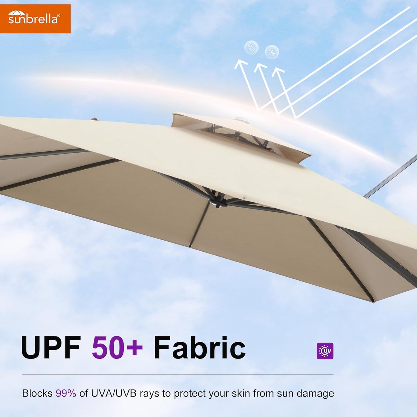 PURPLE LEAF Cantilever Umbrella 10' X 13' Outdoor Patio Rectangular Double Top Large Heavy Duty 360° Rotation Offset Umbrella for Outside Deck Backyard Garden Pool Spectrum Sand