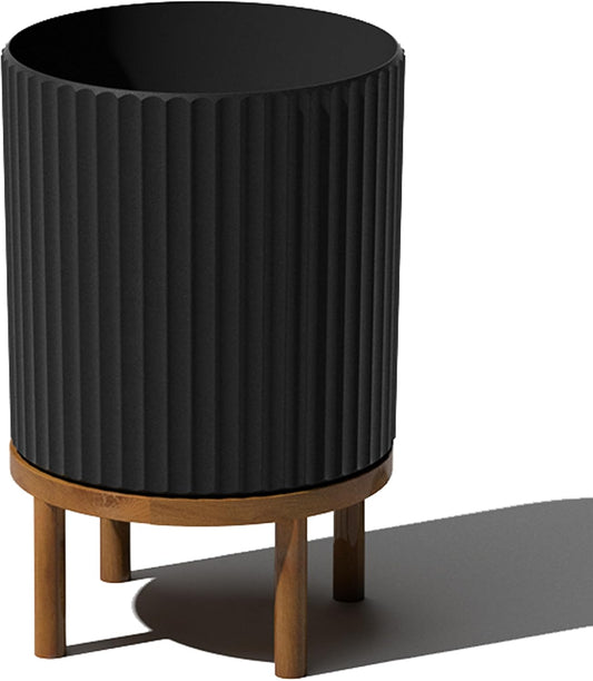 Veradek Demi Series Round Planter w/ Stand for Porch/Patio | Durable Plastic-Concrete & Wooden Stand | Modern Décor for Tall Plants, Flowers