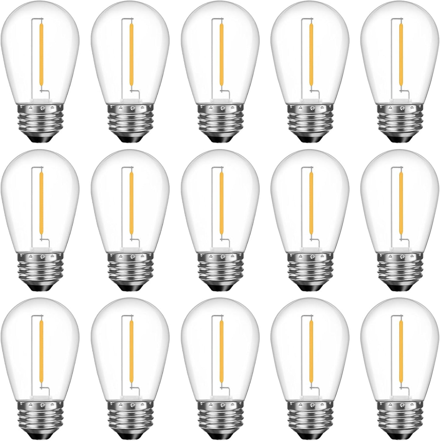 Shatterproof S14 LED Replacement Bulbs for Outdoor String Lights, 15 Pack 1W Equivalent to 11W Incandescent Bulb, Soft White 2200K, Dimmable, E26 Regular Base