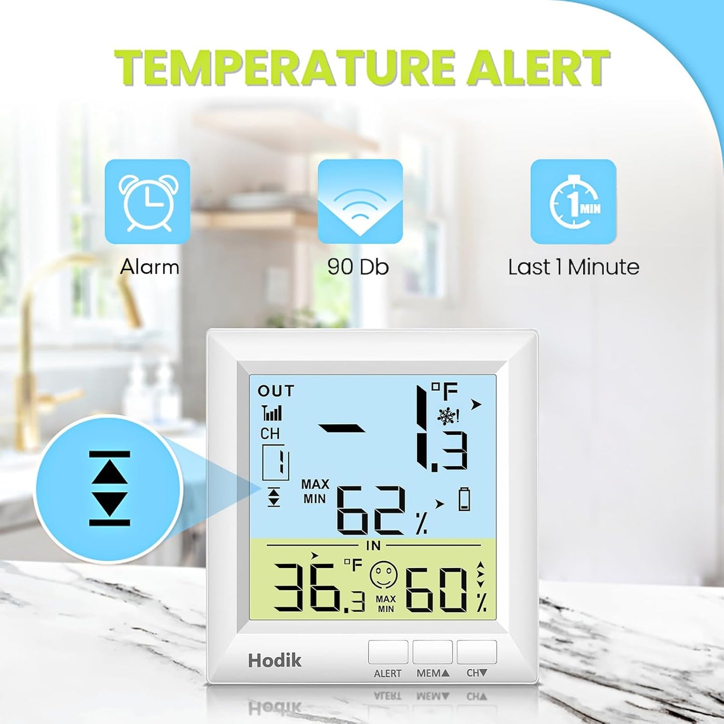 Wireless Freezer Thermometer with Alarm Refrigerator Thermometer, Fridge Freezer Alarm Thermometer Digital with 3 Adjustable Backlight and 330FT Remote Range for Kitchen Home Restaurant (One Sensor)