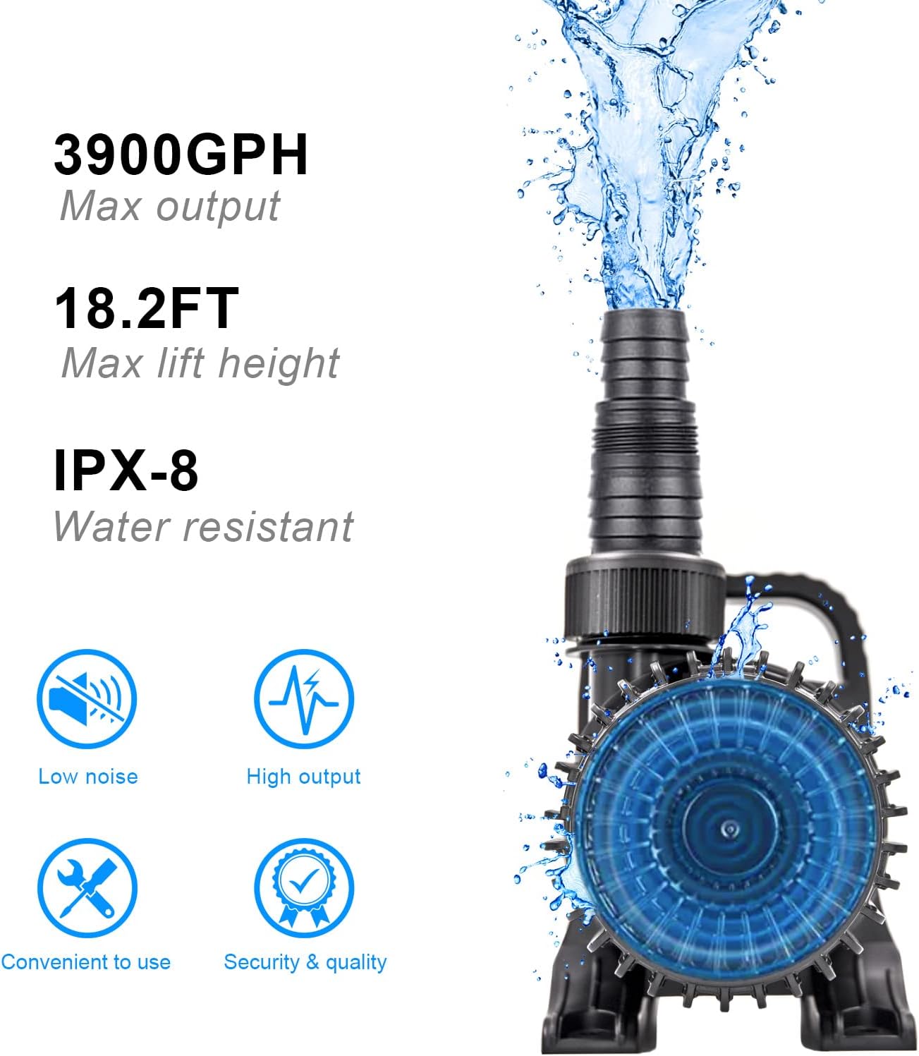 OYO WATER Outdoor Large 3900gph-230W 32.8FT Pond Water-fall & Kio Fish Fountain-s &Garden Pump Submersible IPX8: Long 32.8FT Cord Smart-er & Quieter Duck & Yard &Patio Ponds Pumps, 1 Barrier Pump Bag