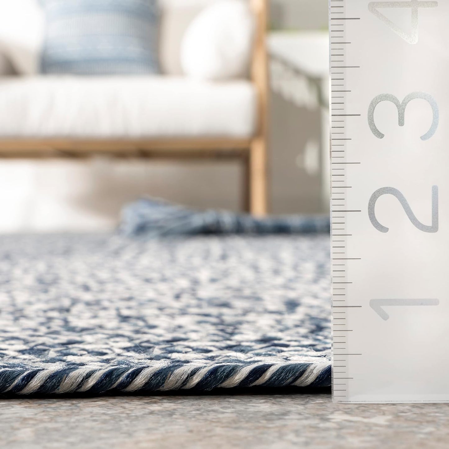 nuLOOM 2' x 14' Solid Hand Braided Indoor/Outdoor Area Rug, Pet-Friendly, High Traffic, Weather Resistant, for Patio, Balcony, Bedroom, Living, Dining Room, Wynn Navy