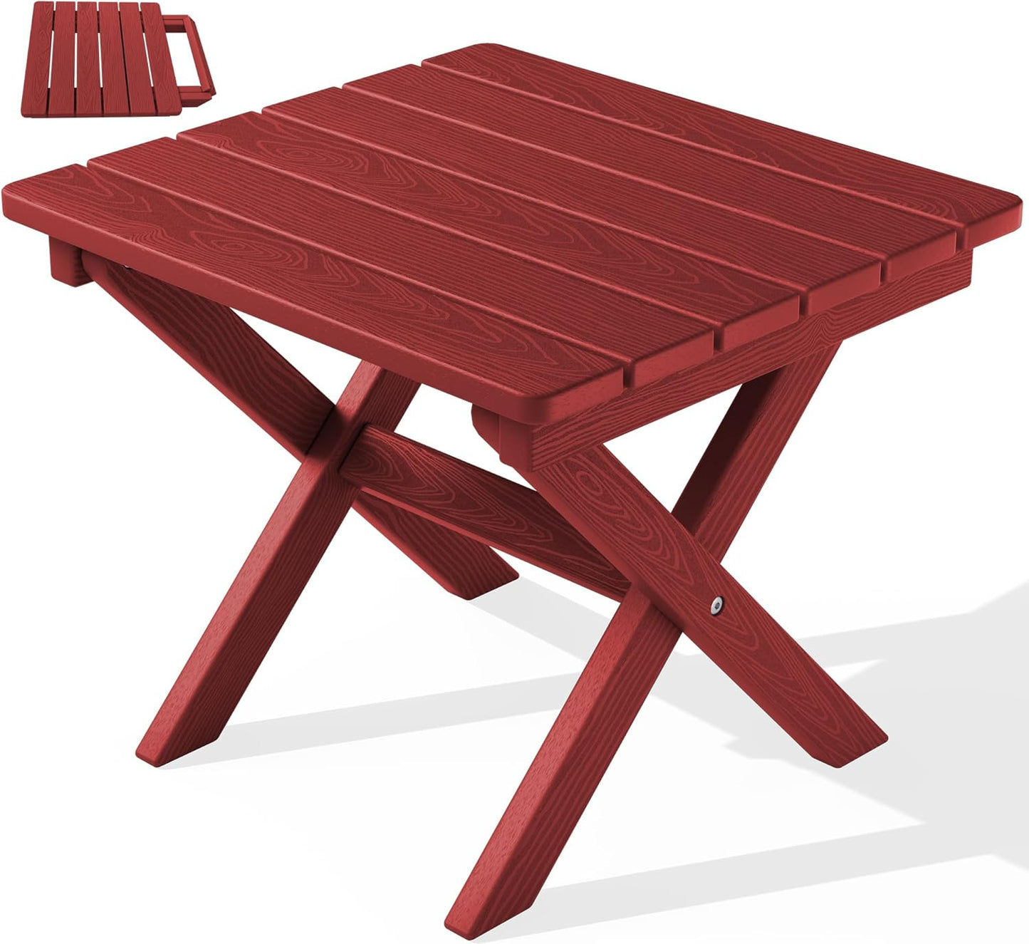 SERWALL Folding Adirondack Side Table, HDPE Small Outdoor Table, No Assembly Required End Table for Backyard Pool Porch Garden Lawn, Red