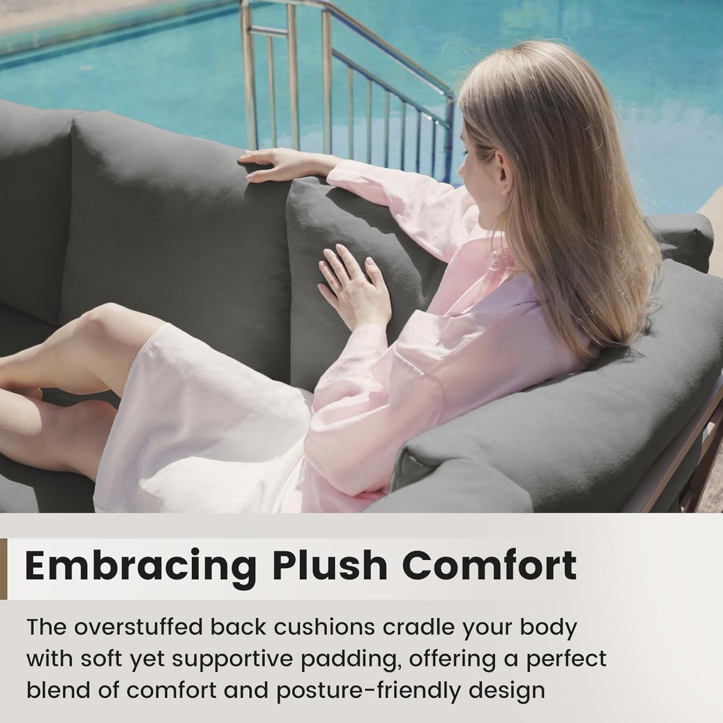 UDPATIO 6 Piece Patio Furniture Set, Faux Wood Metal Outdoor Sectional Sofa with 6" Thick Olefin Cushions, Wide Armrest & Coffee Table, L Shaped Outdoor Furniture for Garden, Backyard Dark Grey