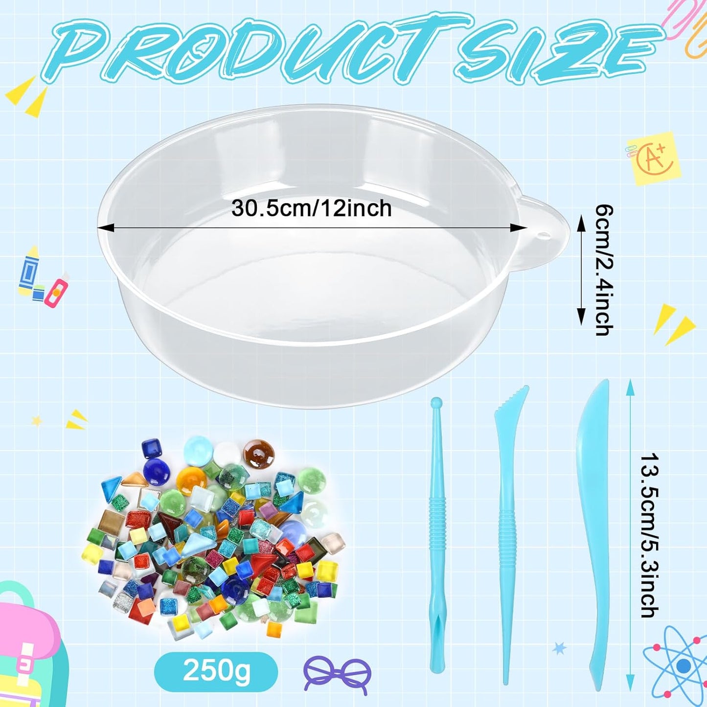 24 Pcs Stepping Stone Kit Includes Concrete Mold, Mosaic Tiles and Carving Tools, DIY Craft Handmade Stepping Stone Kit for Kids, Family, Garden Outdoor Decor, No Concrete Mix (Round,12 Inch)