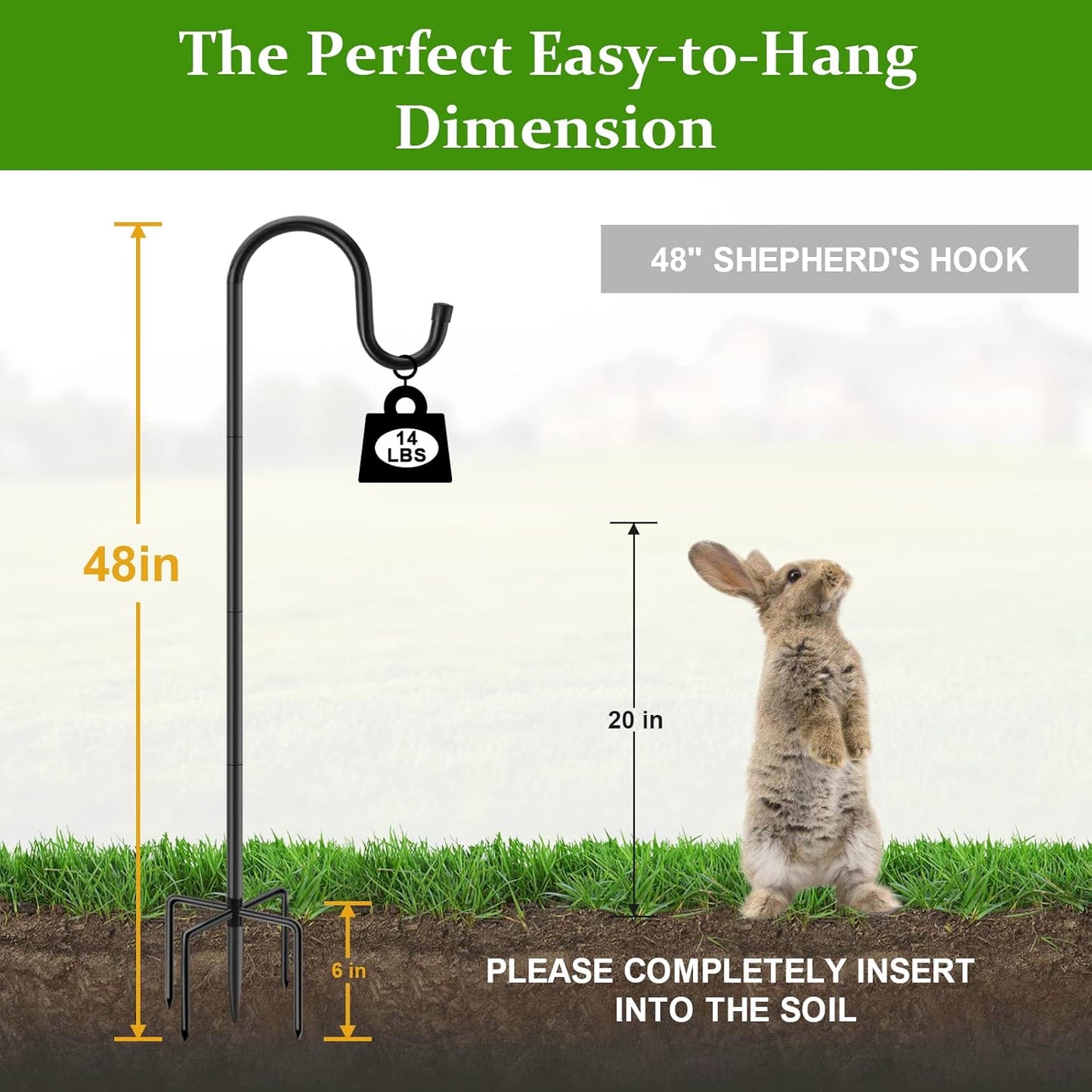 Shepherds Hooks for Outdoor, 48 Inches Garden Bird Feeder Pole for Hanging Bird Feeder, Plant Baskets, Solar Light Lanterns, Outdoor Plant Hanger Hook with 5 Base Prongs,1 Packs