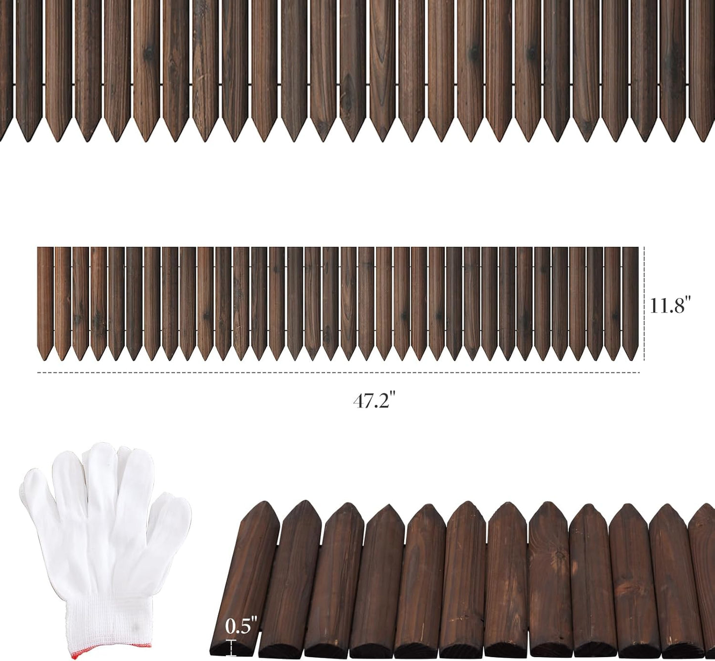 Wood Garden Edging Border Garden Fence Decorative Landscape Border Edging Planting Tree Fence Yard Patio Path Edging Landscape Edging Flower Bed Fences-11.8" H x 47.2" L (2PACK 8FT Total Length)