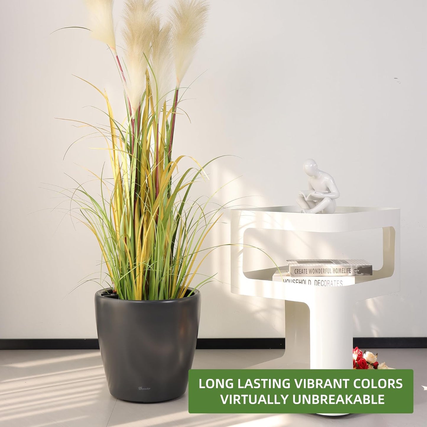 Dexceder 15x14 Self Watering Planter with Wheels Indoor Outdoor, Inner Pot Design, Thickened Large Floor Standing Flower Plant Pot with Water Level Indicator (Slate Gray Matte)