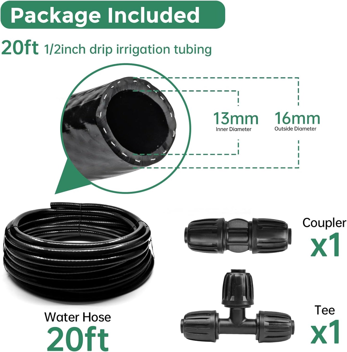 20 FT 1/2 inch Drip Irrigation Tubing Main Line Hose for Garden Irrigation System