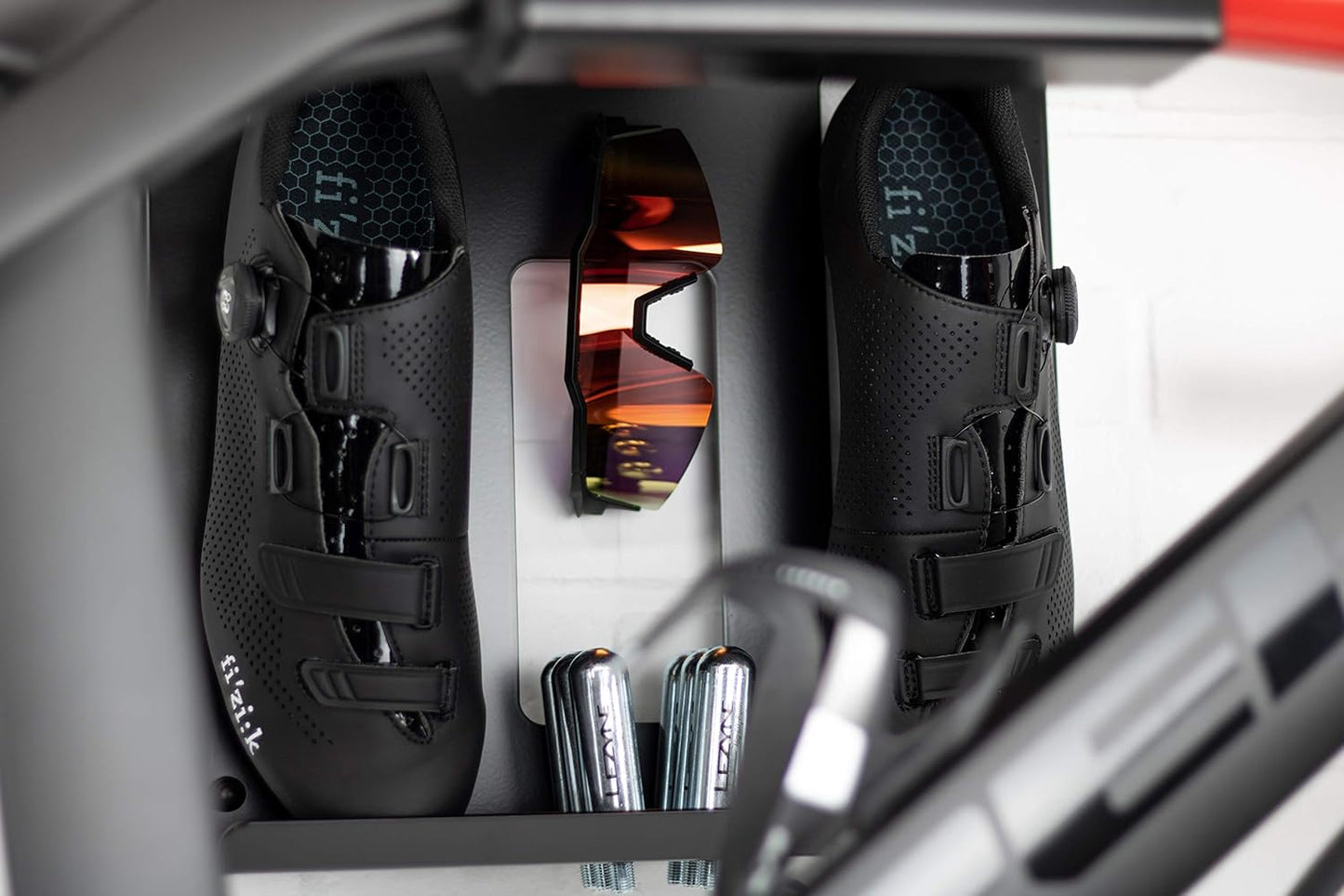 Wall Bike Rack | Bike Storage Wall Mount System | for Race Bicycles (Happy Black) and Mountain Bikes | Bike Shelf | Indoor Bike Wall Bracket | Store Your Helmet and Shoes | Home and Garage