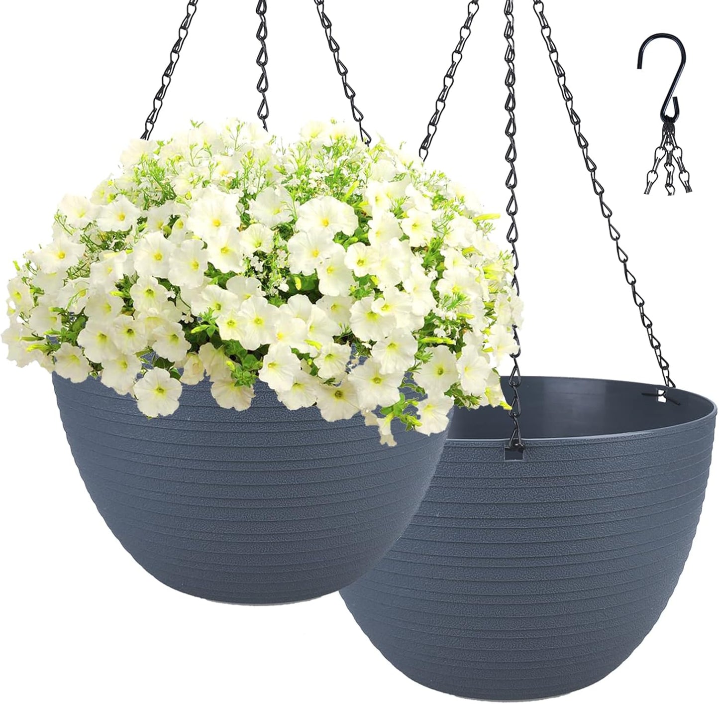 summer flower 2 Pack 9.9 Inch Self Watering Hanging, Deep Planters Hanging Pots for Indoor Outdoor Plants Hanging Baskets Hanging Plant Holder Plant Hanger for Flower Garden Porch Ceiling (Dark Gray)