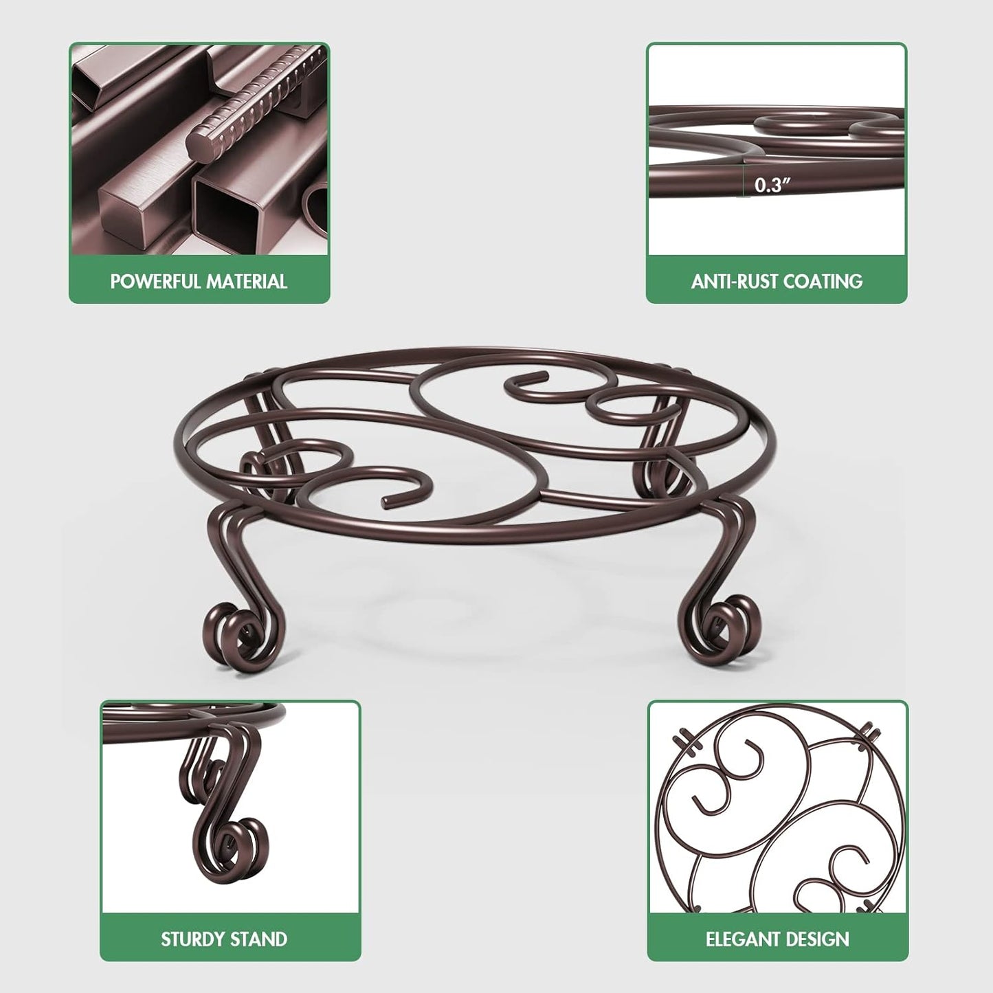 Yimobra 2 Pack Plant Stand for Flower Pot Heavy Duty Potted Holder Indoor Outdoor Metal Rustproof Iron Garden Container Round Supports Rack for Planter Bronze, Brown,10.2 Inches