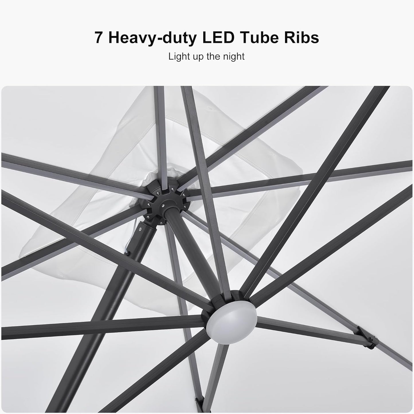 PURPLE LEAF 10 Feet Patio Umbrella Outdoor Cantilever Solar Powered LED Square Umbrella Aluminum Offset Umbrella with 360-degree Rotation for Garden Deck Pool Patio White