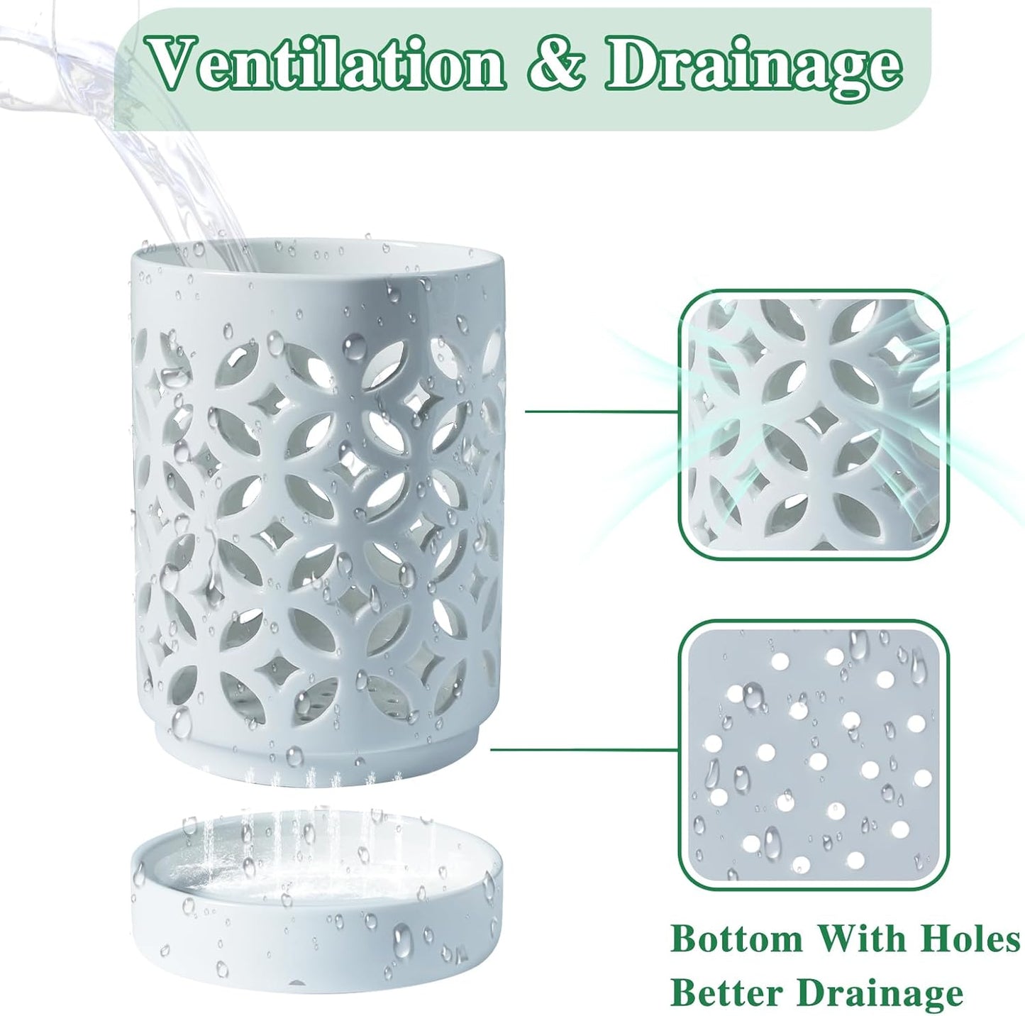 Orchid Pot with Holes & Saucers, Ceramic Pots for Repotting, Breathable Slotted Orchid Pots Flower Plant Nursery Pot White 4 Inch