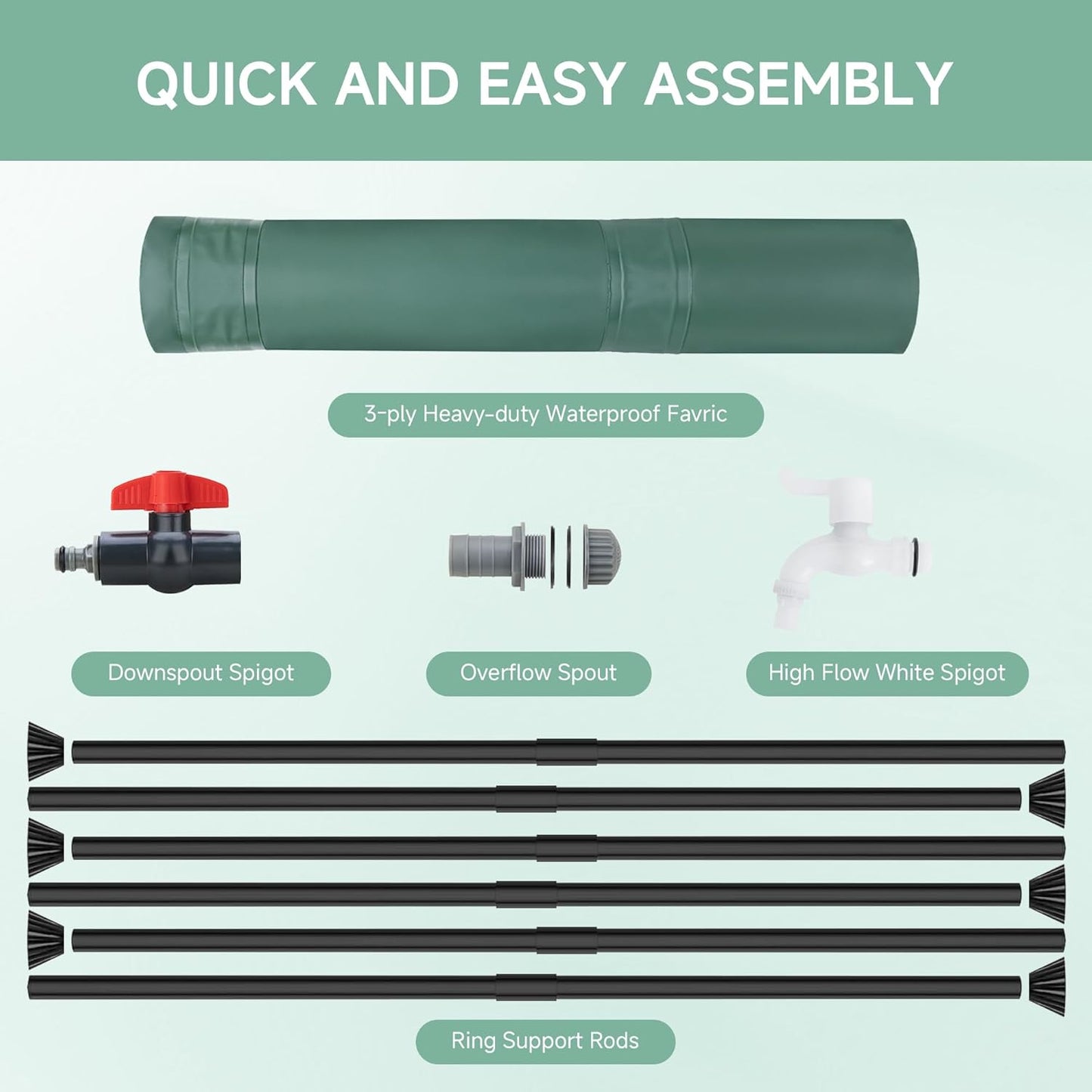 Collapsible Rain Barrel Water Storage Containers-53 Gallon Portable Rainwater Collect System Water Tank to Collect Rainwater from Gutter Downspout Water Catcher with Spigots,Filter＆Overflow Kits