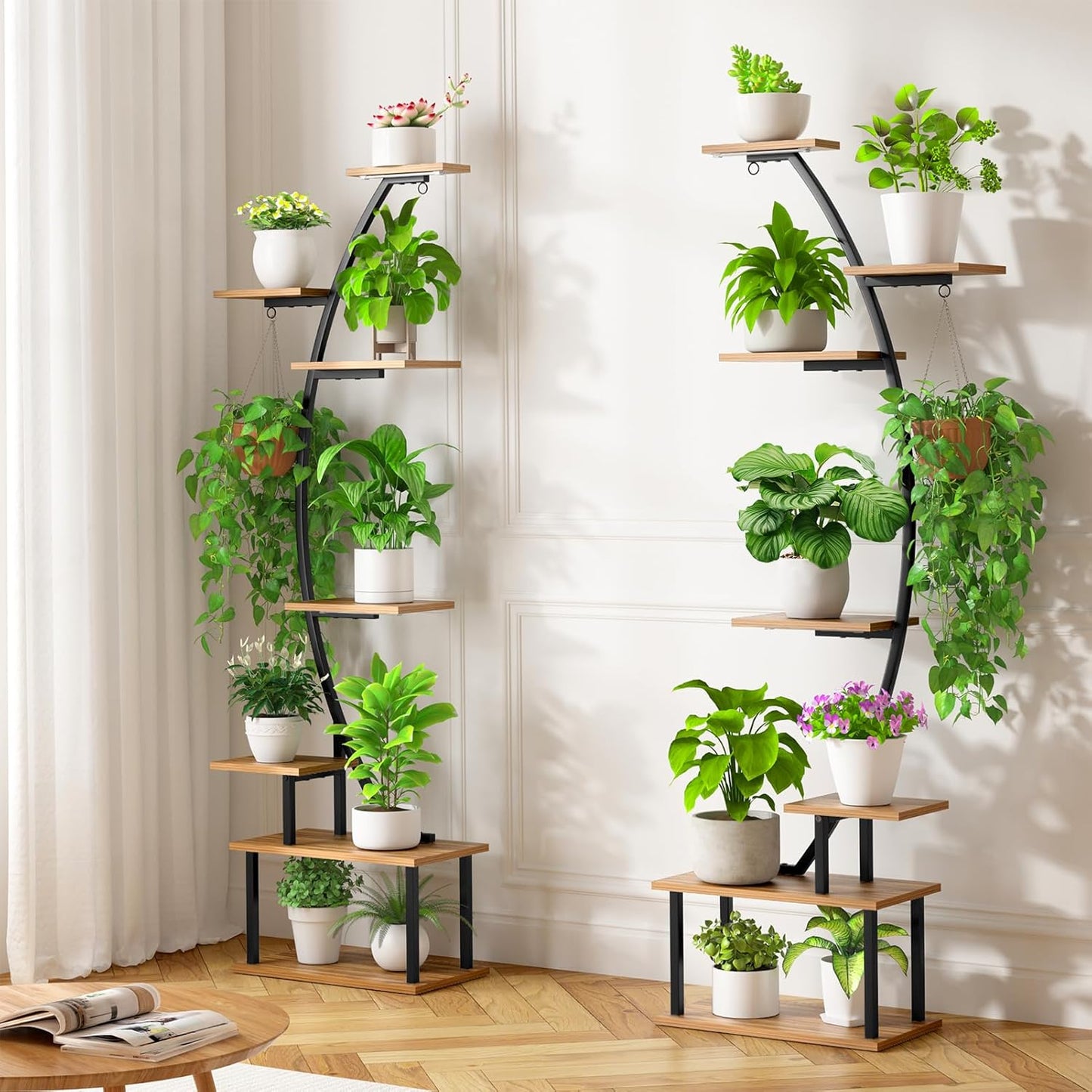 Plant Stand Indoor with Grow Lights, 7 Tiered 66" Tall Metal Plants Shelf, 3 Color Mode Full-spectrum LED, Half-Moon Shaped with Cable Ties & Safe Straps for Living Room, Patio