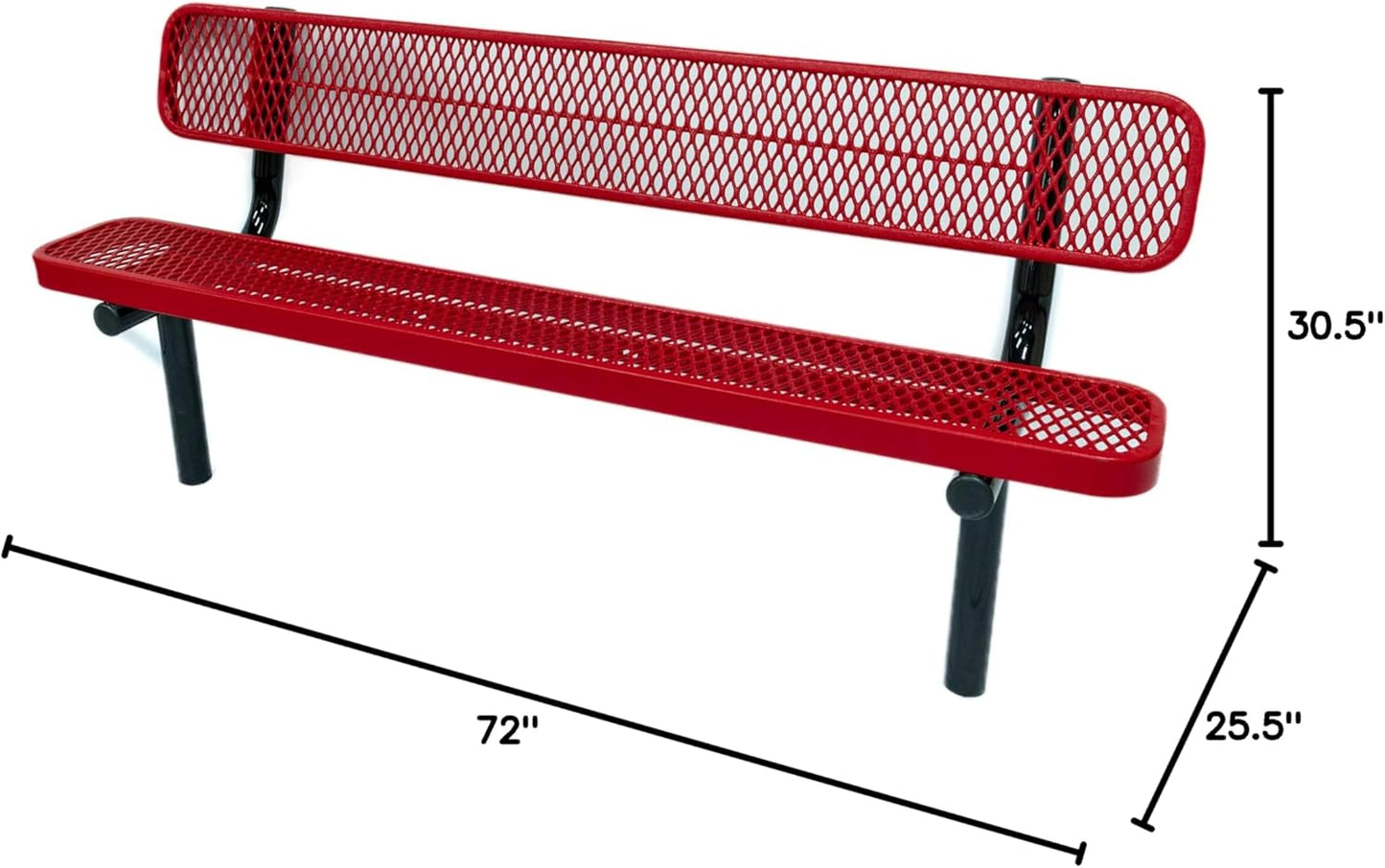 Coated Outdoor Furniture Heavy-Duty Outdoor Bench Thermoplastic Coated, Expanded Metal, Commercial-Grade Seating, Made in America (Inground with Back, 6 Ft, Textured Red)