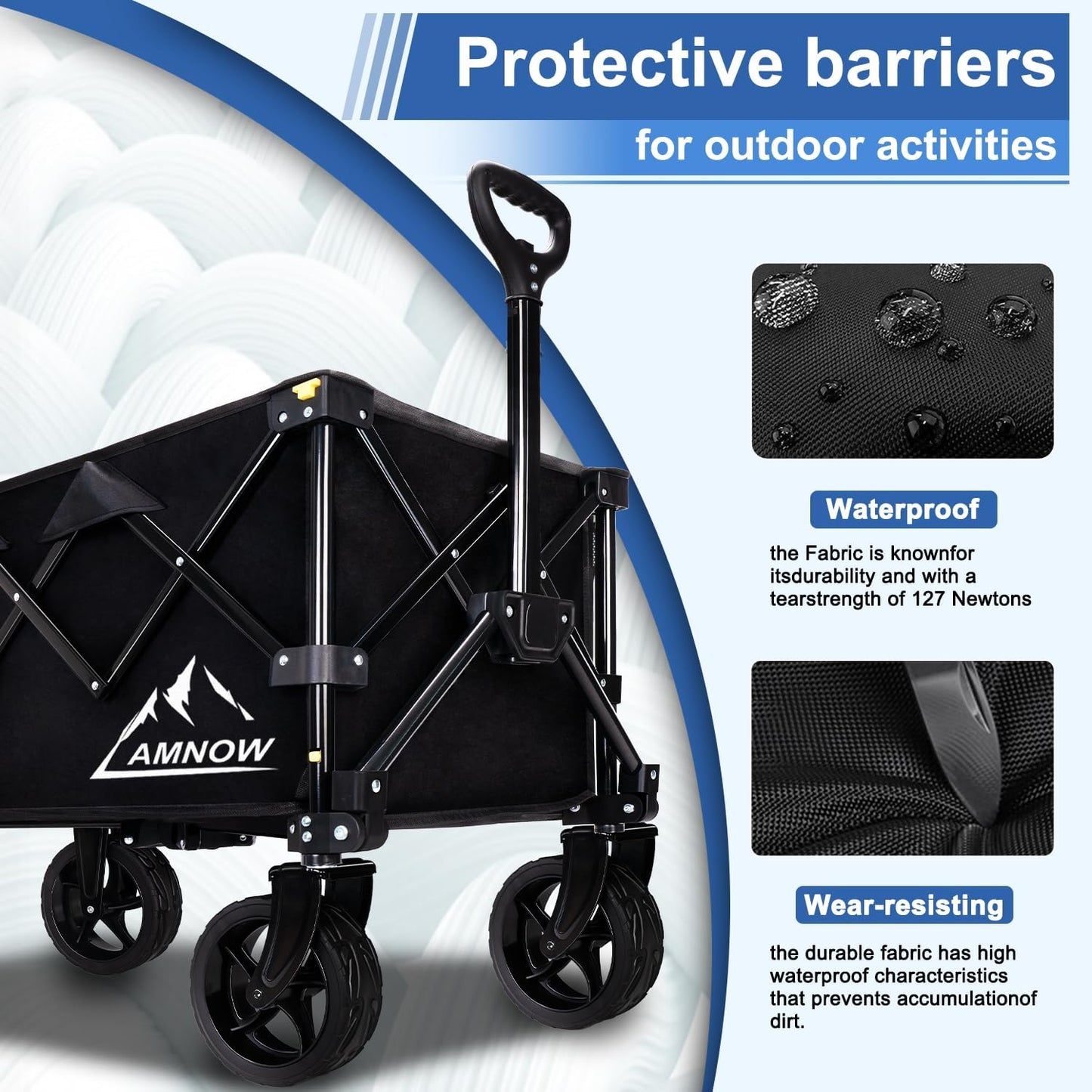 Collapsible Wagon Cart with Wheels Foldable, Folding Wagons Carts with Silent Universal Wheels, Large Grocery Cart On Wheels, Heavy Duty Utility Wagon for Shopping Beach Sports Fishing Camping, 150L