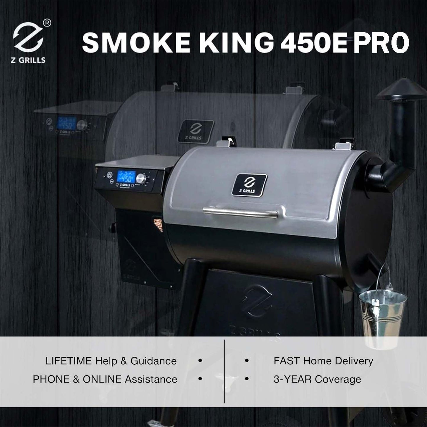 Z GRILLS Wood Pellet Grill Smoker with PID 2.1 Controller, 450°F Max Temperature, 8-in-1 BBQ Grill, 459 Square Inches Cook Area, Meat Probes, Rain Cover (450E PRO)