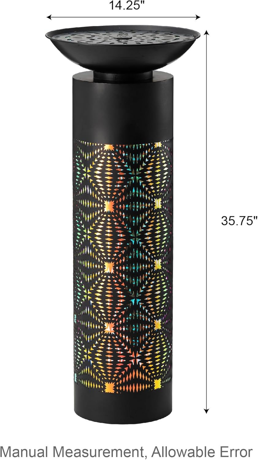 Glitzhome Modern Black Metal Cutout Water Fountain - 36'' Outdoor Bird Bath Fountain with LED Light & Pump - Freestanding Waterfalls Garden Fountains for Patio Backyard Porch Patio Decor