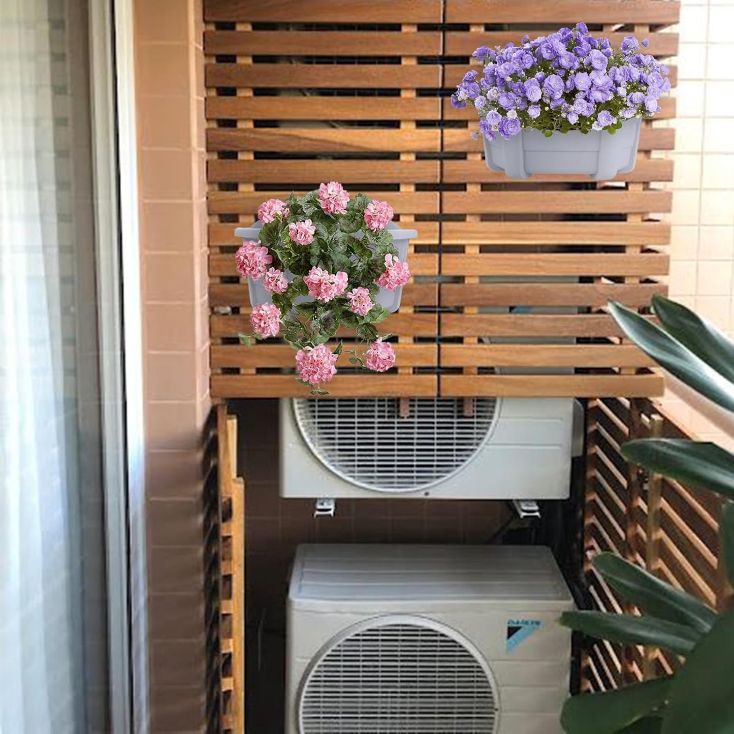 summer flower 3Pcs Hanging Plant Pots,Hanging Flower Pot with Detachable Hooks,9.84" Wall Planters for Balcony Decor Garden Yard(Gray)