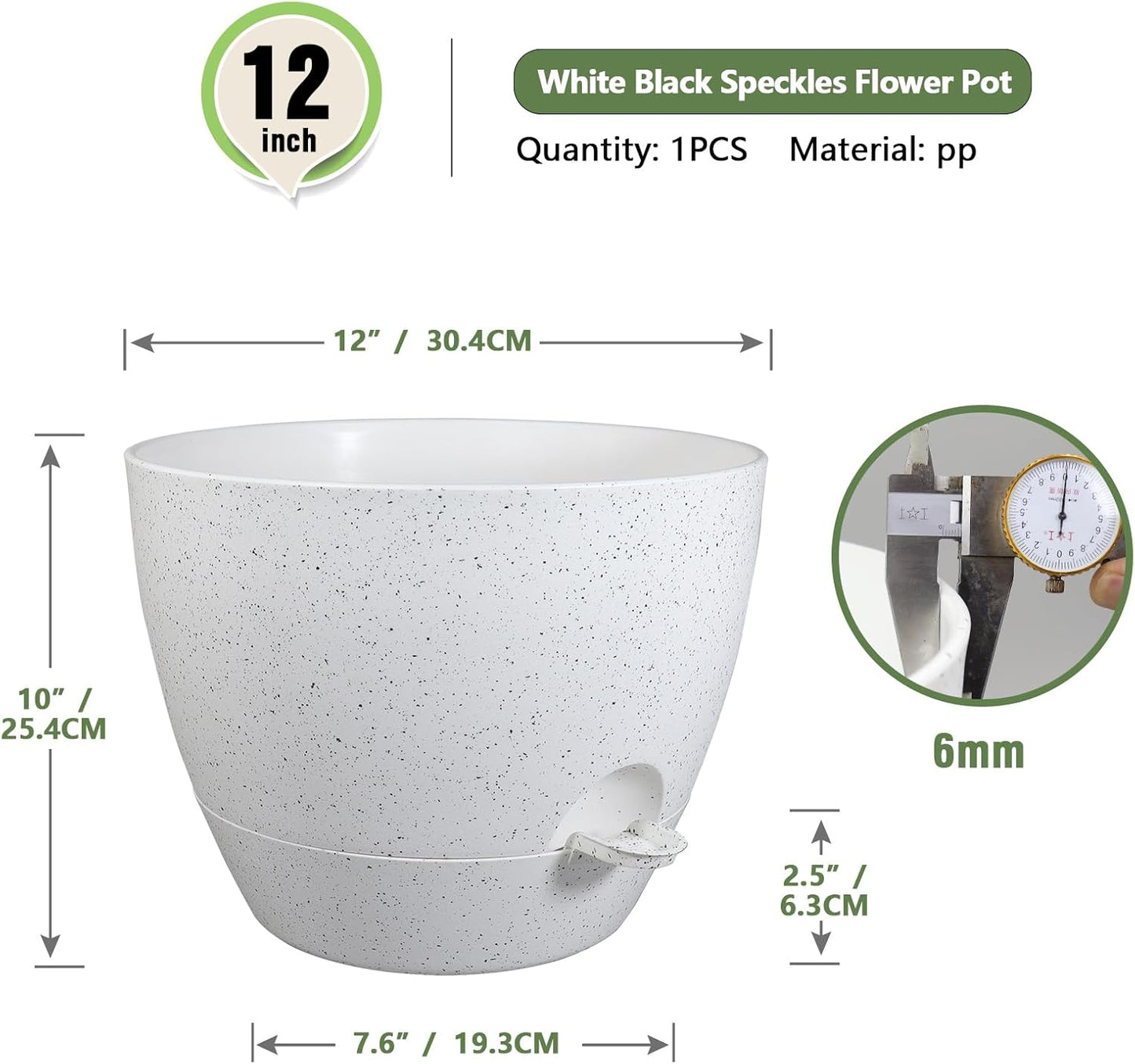 12 inch Large Self Watering Pots for Indoor Outdoor Plants, Plant Pots with Mesh Drainage Holes for Garden House Plants, Plastic Planters with Reservoir for Flower, Speckled White