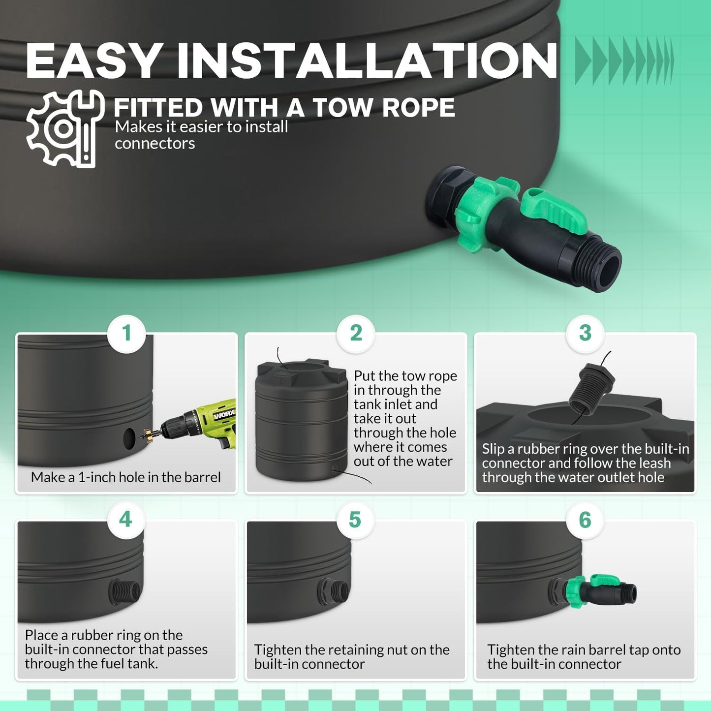 Rain Barrel Spigot Kit 2 Pack High Flow, 3/4" GHT Heavy Duty Plastic Water Barrel Spigot Kit with Bulkhead Fitting, Water Rain Barrel Diverter Kit for Outdoor Plastic Bucket (180 degrees)