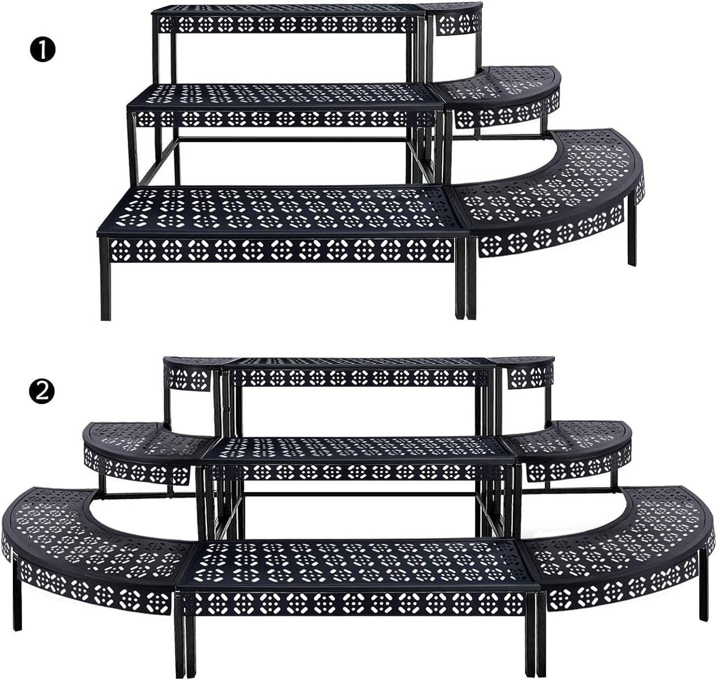 aboxoo 3 Tier Stair Style Large Metal Plant Stand, Garden Display Shelf Flower Pot Holder Storage Organizer Rack for Indoor Home Outdoor Patio Balcony Yard( Black, Rectangle)