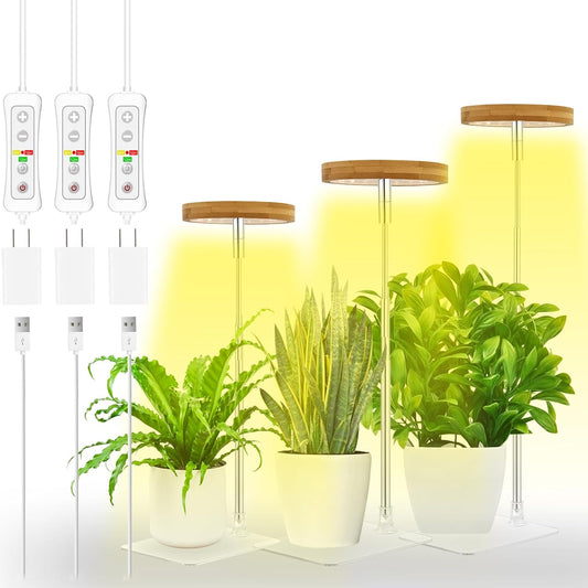 yadoker Halo Plant Grow Light,LED Growing Light Full Spectrum for Indoor Plants,Height Adjustable, Automatic Timer, 5V Low Safe Voltage,Idea for Small Plants(3 Pack)