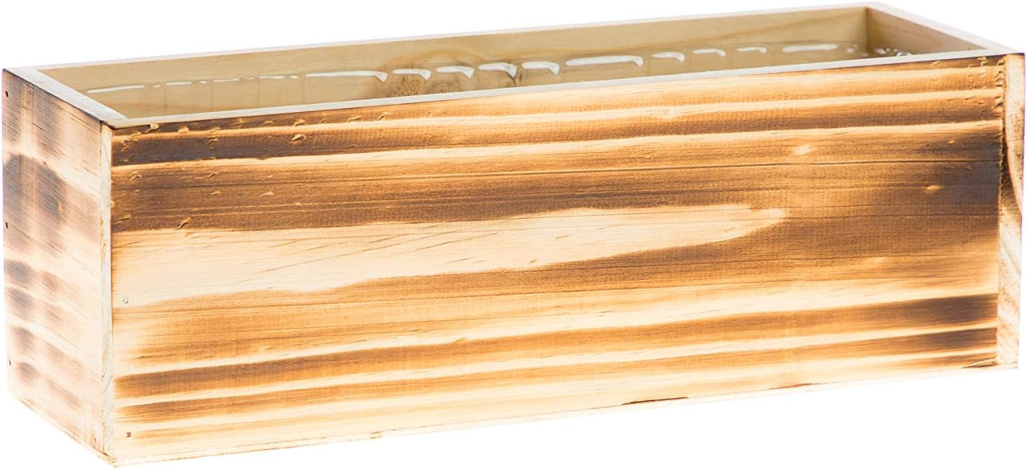 Wooden Planter Box, Rustic Barn Wood/Whitewash with Plastic Liner l Garden Decor l Restaurant and Wedding Decorations l Table Centerpiece (12x4 Set of 4, Burned Wood)